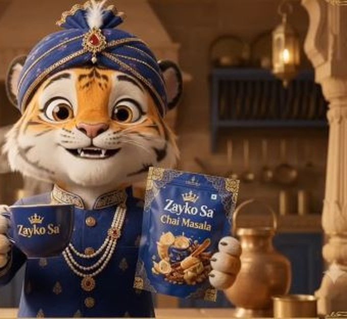 Zayko Sa, our royal tiger mascot serving chai masala